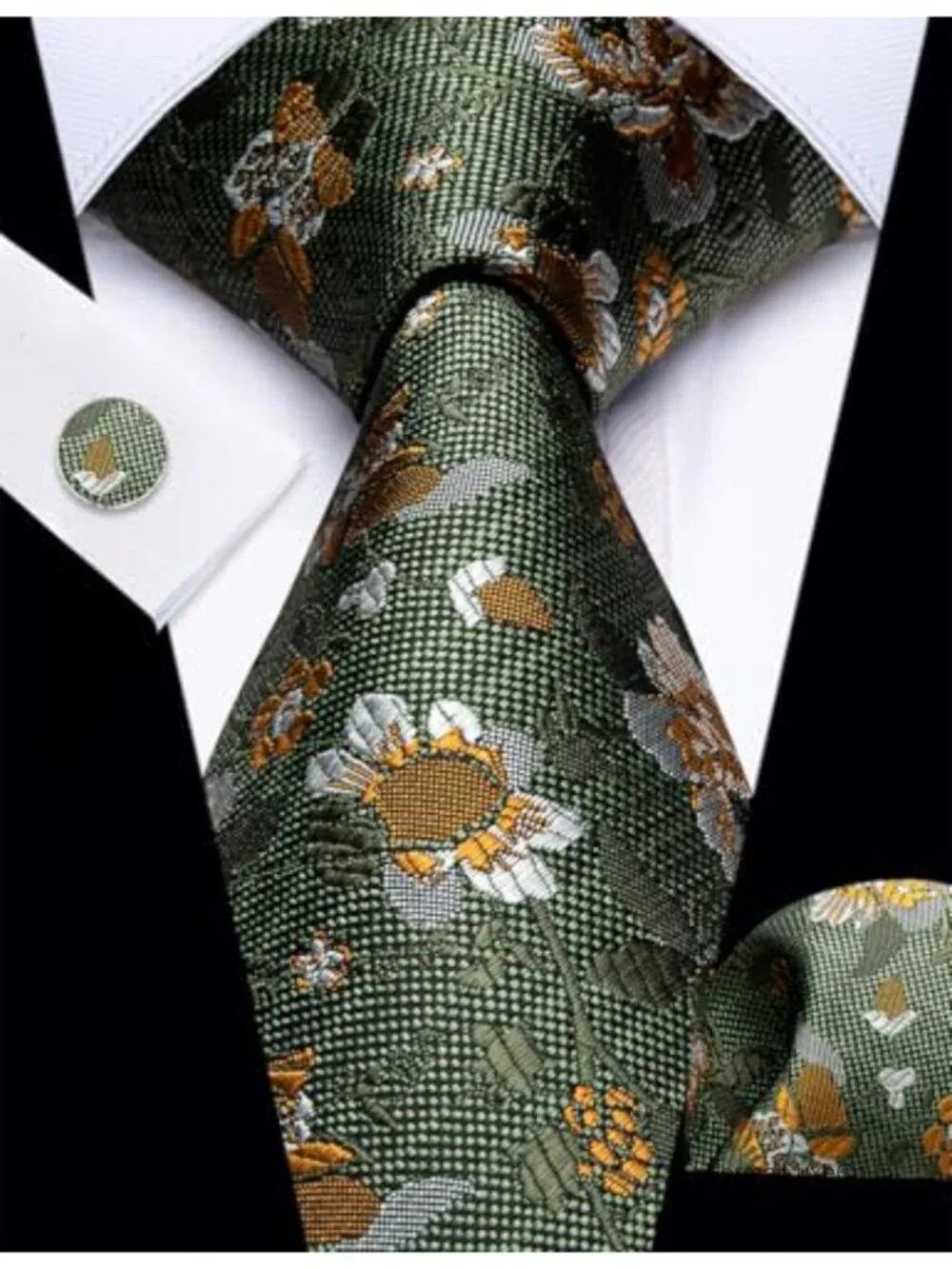 Men's 5PC Silk Tie Set with Cufflinks, Pocket Square, Tie Clip & Lapel Pin -